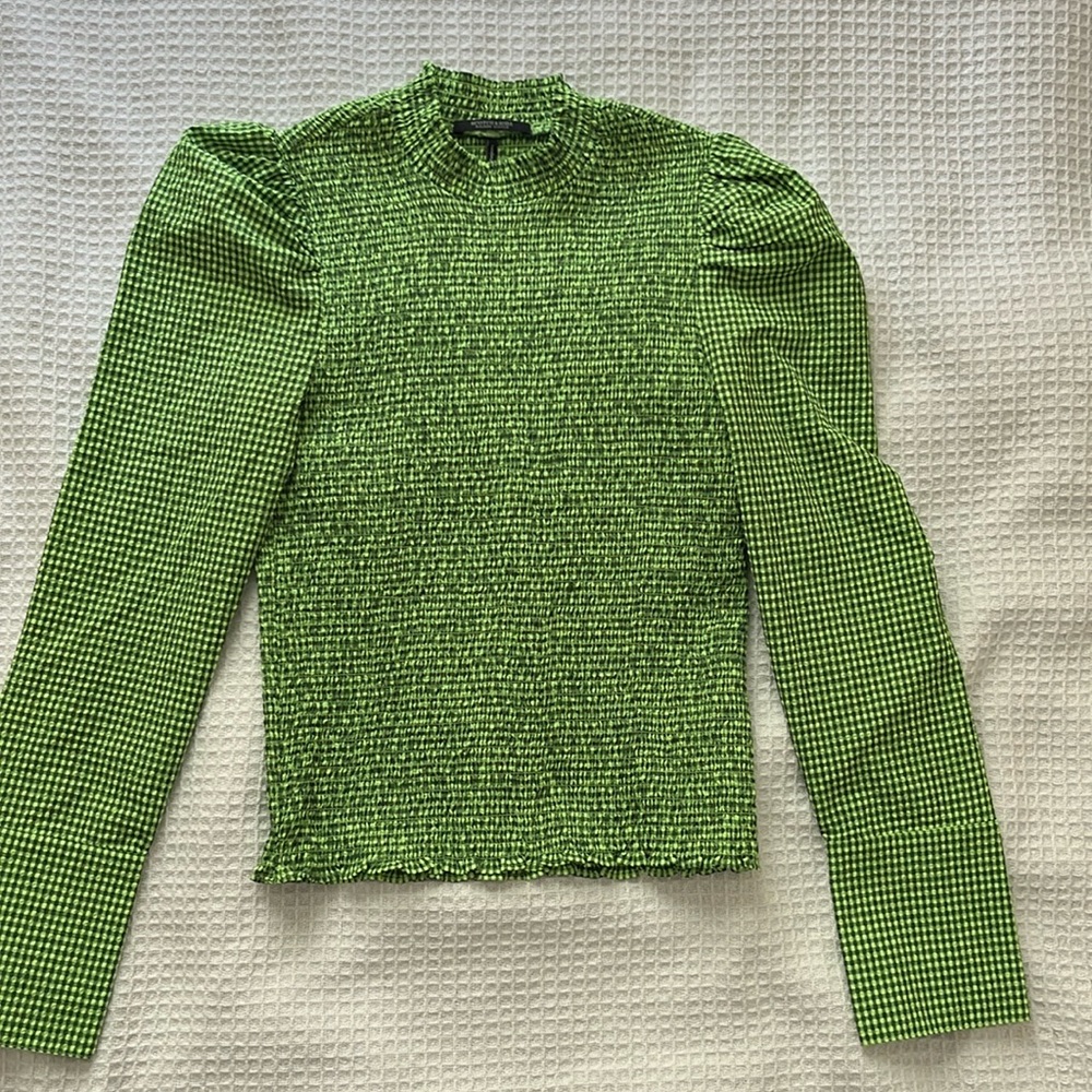 Scotch & Soda, green and black checkered, puffed shoulders, size S